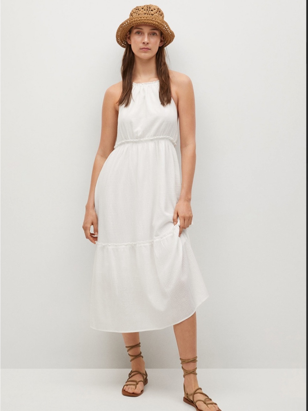 Mango White Cotton Halter sundress